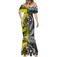 New Zealand and Cook Islands Together Mermaid Dress Tatau Art Tribal Pattern-Maori Tattoo with Fern and Paua Shell LT03 - Polynesian Pride