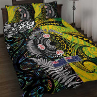 New Zealand and Cook Islands Together Quilt Bed Set Tatau Art Tribal Pattern-Maori Tattoo with Fern and Paua Shell LT03 Art - Polynesian Pride