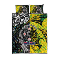New Zealand and Cook Islands Together Quilt Bed Set Tatau Art Tribal Pattern-Maori Tattoo with Fern and Paua Shell LT03 - Polynesian Pride
