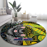 New Zealand and Cook Islands Together Round Carpet Tatau Art Tribal Pattern-Maori Tattoo with Fern and Paua Shell LT03 - Polynesian Pride