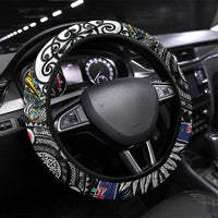 New Zealand and Cook Islands Together Steering Wheel Cover Tatau Art Tribal Pattern-Maori Tattoo with Fern and Paua Shell LT03 Universal Fit Art - Polynesian Pride