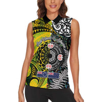 New Zealand and Cook Islands Together Women Sleeveless Polo Shirt Tatau Art Tribal Pattern-Maori Tattoo with Fern and Paua Shell LT03 - Polynesian Pride
