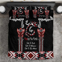 Aotearoa Toitu Te Tiriti-Maori Taniwha Bedding Set Toitu Te Whenua Toitu Te Reo Maori LT03 Black - Polynesian Pride
