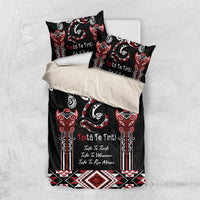 Aotearoa Toitu Te Tiriti-Maori Taniwha Bedding Set Toitu Te Whenua Toitu Te Reo Maori LT03 US Twin 172cm x 218cm Black - Polynesian Pride