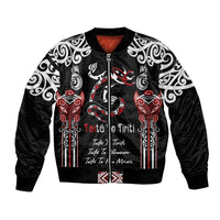 Aotearoa Toitu Te Tiriti-Maori Taniwha Bomber Jacket Toitu Te Whenua Toitu Te Reo Maori LT03 Unisex Black - Polynesian Pride