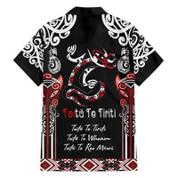 Aotearoa Toitu Te Tiriti-Maori Taniwha Family Matching Off The Shoulder Long Sleeve Dress and Hawaiian Shirt Toitu Te Whenua Toitu Te Reo Maori LT03 - Polynesian Pride