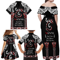 Aotearoa Toitu Te Tiriti-Maori Taniwha Family Matching Off Shoulder Maxi Dress and Hawaiian Shirt Toitu Te Whenua Toitu Te Reo Maori LT03 - Polynesian Pride