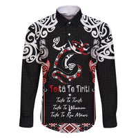 Aotearoa Toitu Te Tiriti-Maori Taniwha Family Matching Short Sleeve Bodycon Dress and Hawaiian Shirt Toitu Te Whenua Toitu Te Reo Maori LT03 Dad's Shirt - Long Sleeve Black - Polynesian Pride