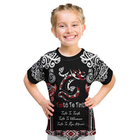 Aotearoa Toitu Te Tiriti-Maori Taniwha Kid T Shirt Toitu Te Whenua Toitu Te Reo Maori LT03 Black - Polynesian Pride