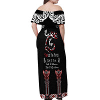 Aotearoa Toitu Te Tiriti-Maori Taniwha Off Shoulder Maxi Dress Toitu Te Whenua Toitu Te Reo Maori LT03 - Polynesian Pride