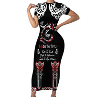 Aotearoa Toitu Te Tiriti-Maori Taniwha Short Sleeve Bodycon Dress Toitu Te Whenua Toitu Te Reo Maori