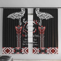 Aotearoa Toitu Te Tiriti-Maori Taniwha Window Curtain Toitu Te Whenua Toitu Te Reo Maori LT03 With Hooks Black - Polynesian Pride