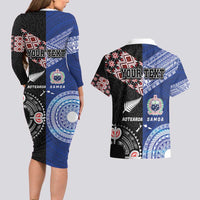 Personalised Aotearoa and Samoa Together Couples Matching Long Sleeve Bodycon Dress and Hawaiian Shirt Tatau Art Tattoos-Taniko and Tukutuku with Maori Pattern LT03 - Polynesian Pride