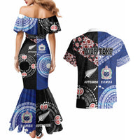 Personalised Aotearoa and Samoa Together Couples Matching Mermaid Dress and Hawaiian Shirt Tatau Art Tattoos-Taniko and Tukutuku with Maori Pattern LT03 - Polynesian Pride