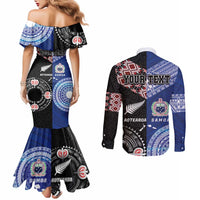 Personalised Aotearoa and Samoa Together Couples Matching Mermaid Dress and Long Sleeve Button Shirt Tatau Art Tattoos-Taniko and Tukutuku with Maori Pattern LT03 - Polynesian Pride