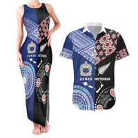 Personalised Aotearoa and Samoa Together Couples Matching Tank Maxi Dress and Hawaiian Shirt Tatau Art Tattoos-Taniko and Tukutuku with Maori Pattern LT03 Black - Polynesian Pride