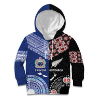 Personalised Aotearoa and Samoa Together Kid Hoodie Tatau Art Tattoos-Taniko and Tukutuku with Maori Pattern LT03 Hoodie Black - Polynesian Pride