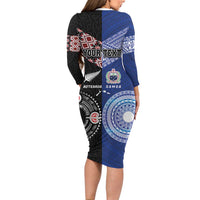 Personalised Aotearoa and Samoa Together Long Sleeve Bodycon Dress Tatau Art Tattoos-Taniko and Tukutuku with Maori Pattern LT03 - Polynesian Pride