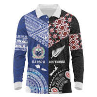 Personalised Aotearoa and Samoa Together Long Sleeve Polo Shirt Tatau Art Tattoos-Taniko and Tukutuku with Maori Pattern LT03 Black - Polynesian Pride