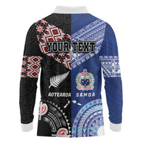Personalised Aotearoa and Samoa Together Long Sleeve Polo Shirt Tatau Art Tattoos-Taniko and Tukutuku with Maori Pattern LT03 - Polynesian Pride