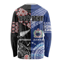 Personalised Aotearoa and Samoa Together Long Sleeve Shirt Tatau Art Tattoos-Taniko and Tukutuku with Maori Pattern LT03 - Polynesian Pride