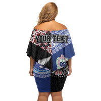 Personalised Aotearoa and Samoa Together Off Shoulder Short Dress Tatau Art Tattoos-Taniko and Tukutuku with Maori Pattern LT03 - Polynesian Pride