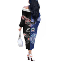 Personalised Aotearoa and Samoa Together Off The Shoulder Long Sleeve Dress Tatau Art Tattoos-Taniko and Tukutuku with Maori Pattern LT03 - Polynesian Pride