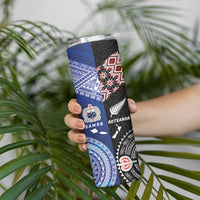 Personalised Aotearoa and Samoa Together Skinny Tumbler Tatau Art Tattoos-Taniko and Tukutuku with Maori Pattern LT03 - Polynesian Pride