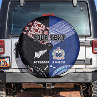 Personalised Aotearoa and Samoa Together Spare Tire Cover Tatau Art Tattoos-Taniko and Tukutuku with Maori Pattern LT03 Black - Polynesian Pride