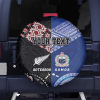 Personalised Aotearoa and Samoa Together Spare Tire Cover Tatau Art Tattoos-Taniko and Tukutuku with Maori Pattern LT03 No hole Black - Polynesian Pride