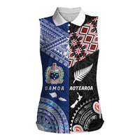 Personalised Aotearoa and Samoa Together Women Sleeveless Polo Shirt Tatau Art Tattoos-Taniko and Tukutuku with Maori Pattern LT03 Female Black - Polynesian Pride