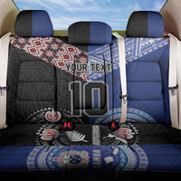 Custom Aotearoa and Samoa Rugby Back Car Seat Cover Maori Warrior and Teuila Emblem-Tatau with Taniko Art