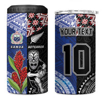 Custom Aotearoa and Samoa Rugby 4 in 1 Can Cooler Tumbler Maori Warrior and Teuila Emblem-Tatau with Taniko Art LT03 One Size: 16 oz Black - Polynesian Pride