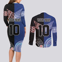 Custom Aotearoa and Samoa Rugby Couples Matching Long Sleeve Bodycon Dress and Long Sleeve Button Shirt Maori Warrior and Teuila Emblem-Tatau with Taniko Art LT03 - Polynesian Pride