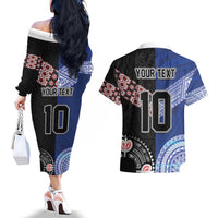 Custom Aotearoa and Samoa Rugby Couples Matching Off The Shoulder Long Sleeve Dress and Hawaiian Shirt Maori Warrior and Teuila Emblem-Tatau with Taniko Art LT03 - Polynesian Pride