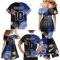 Custom Aotearoa and Samoa Rugby Family Matching Mermaid Dress and Hawaiian Shirt Maori Warrior and Teuila Emblem-Tatau with Taniko Art LT03 - Polynesian Pride