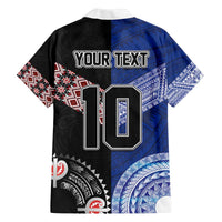 Custom Aotearoa and Samoa Rugby Family Matching Off The Shoulder Long Sleeve Dress and Hawaiian Shirt Maori Warrior and Teuila Emblem-Tatau with Taniko Art LT03 - Polynesian Pride