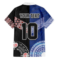 Custom Aotearoa and Samoa Rugby Family Matching Off Shoulder Short Dress and Hawaiian Shirt Maori Warrior and Teuila Emblem-Tatau with Taniko Art LT03 - Polynesian Pride