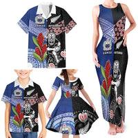 Custom Aotearoa and Samoa Rugby Family Matching Tank Maxi Dress and Hawaiian Shirt Maori Warrior and Teuila Emblem-Tatau with Taniko Art LT03 - Polynesian Pride