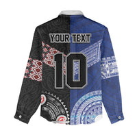 Custom Aotearoa and Samoa Rugby Women Casual Shirt Maori Warrior and Teuila Emblem-Tatau with Taniko Art LT03 - Polynesian Pride