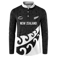 Custom NZ Rugby Button Sweatshirt Koru and Silver Fern Sporty Style LT03 Black - Polynesian Pride