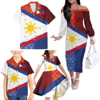 Philippines National Flag Day Family Matching Off The Shoulder Long Sleeve Dress and Hawaiian Shirt Polynesian and Yakan Tattoo Brush Style LT03 - Polynesian Pride