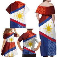 Philippines National Flag Day Family Matching Off Shoulder Maxi Dress and Hawaiian Shirt Polynesian and Yakan Tattoo Brush Style LT03 - Polynesian Pride