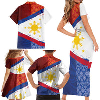 Philippines National Flag Day Family Matching Short Sleeve Bodycon Dress and Hawaiian Shirt Polynesian and Yakan Tattoo Brush Style LT03 - Polynesian Pride