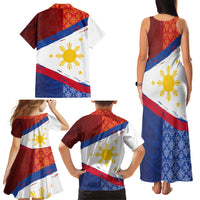 Philippines National Flag Day Family Matching Tank Maxi Dress and Hawaiian Shirt Polynesian and Yakan Tattoo Brush Style LT03 - Polynesian Pride