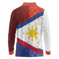 Philippines National Flag Day Long Sleeve Polo Shirt Polynesian and Yakan Tattoo Brush Style LT03 - Polynesian Pride