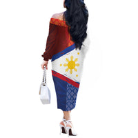 Philippines National Flag Day Off The Shoulder Long Sleeve Dress Polynesian and Yakan Tattoo Brush Style LT03 - Polynesian Pride
