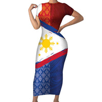 Philippines National Flag Day Short Sleeve Bodycon Dress Polynesian and Yakan Tattoo Brush Style LT03 Long Dress Red - Polynesian Pride