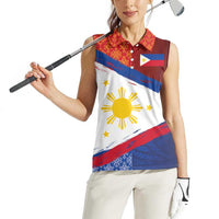 Philippines National Flag Day Women Sleeveless Polo Shirt - Polynesian and Yakan Tattoo Brush Style LT03 - Polynesian Pride