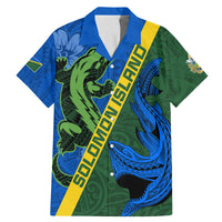 Solomon Island Crocodile and Shark Family Matching Mermaid Dress and Hawaiian Shirt Polynesian Pattern LT03 Dad's Shirt - Short Sleeve Blue - Polynesian Pride